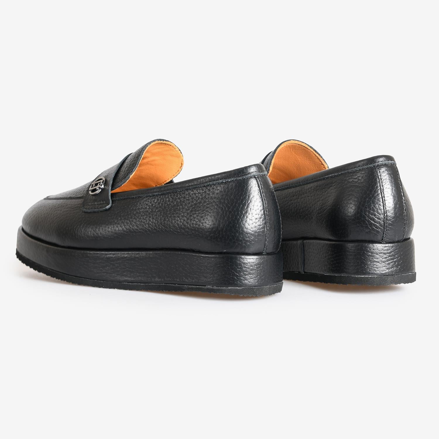 Flower Siyah Flower Deri Kadın Loafer