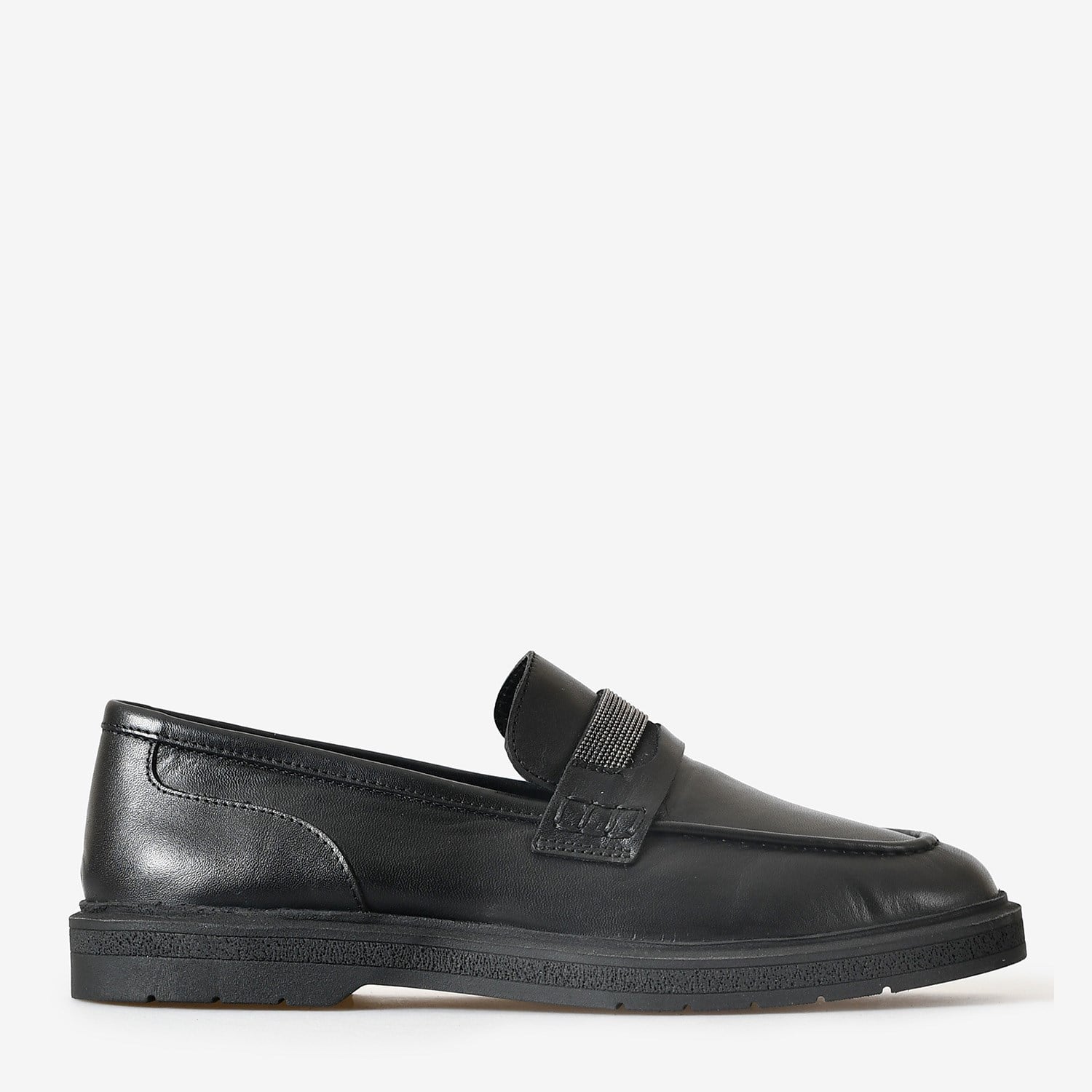 Flower Siyah Flower Deri Kadın Loafer