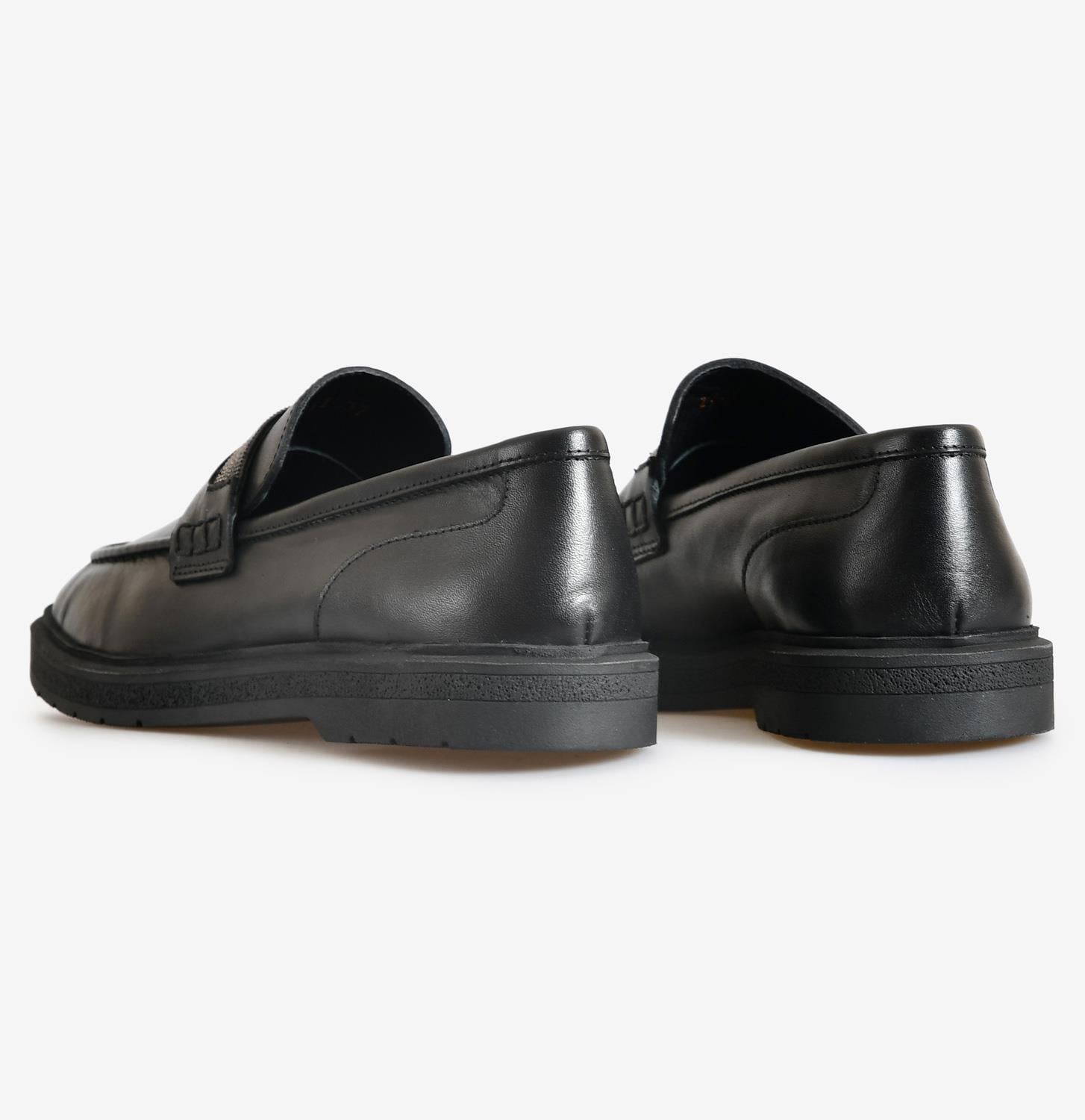 Flower Siyah Flower Deri Kadın Loafer