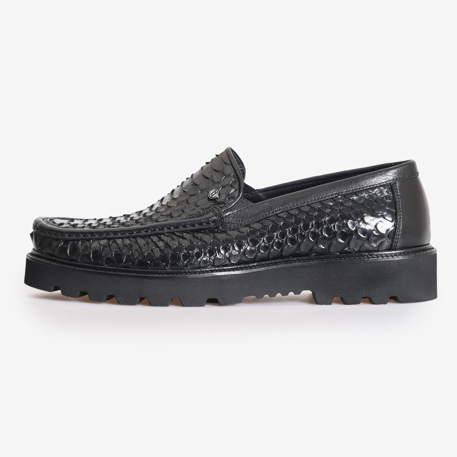 Flower Siyah Flower Piton Deri Erkek Loafer