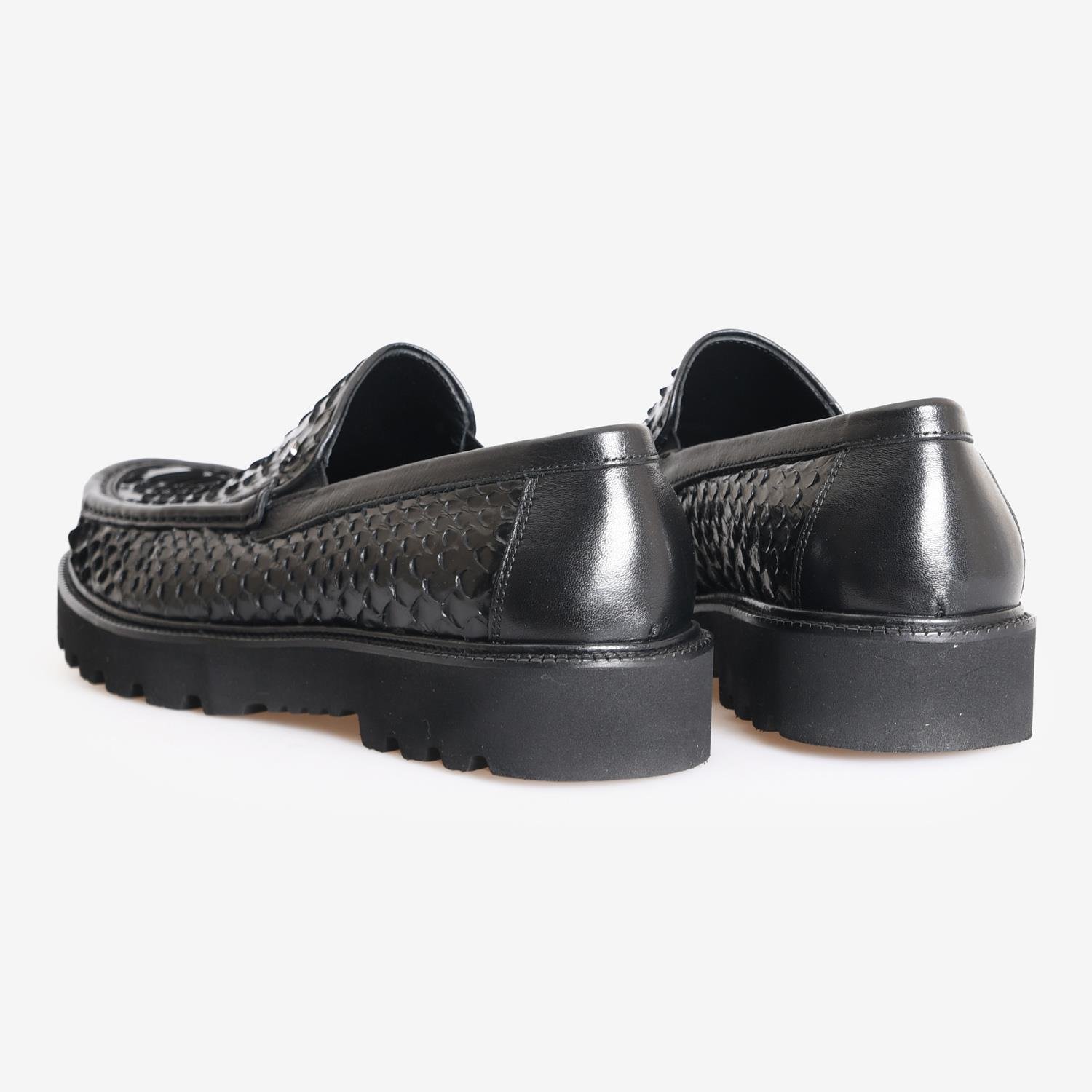 Flower Siyah Flower Piton Deri Erkek Loafer