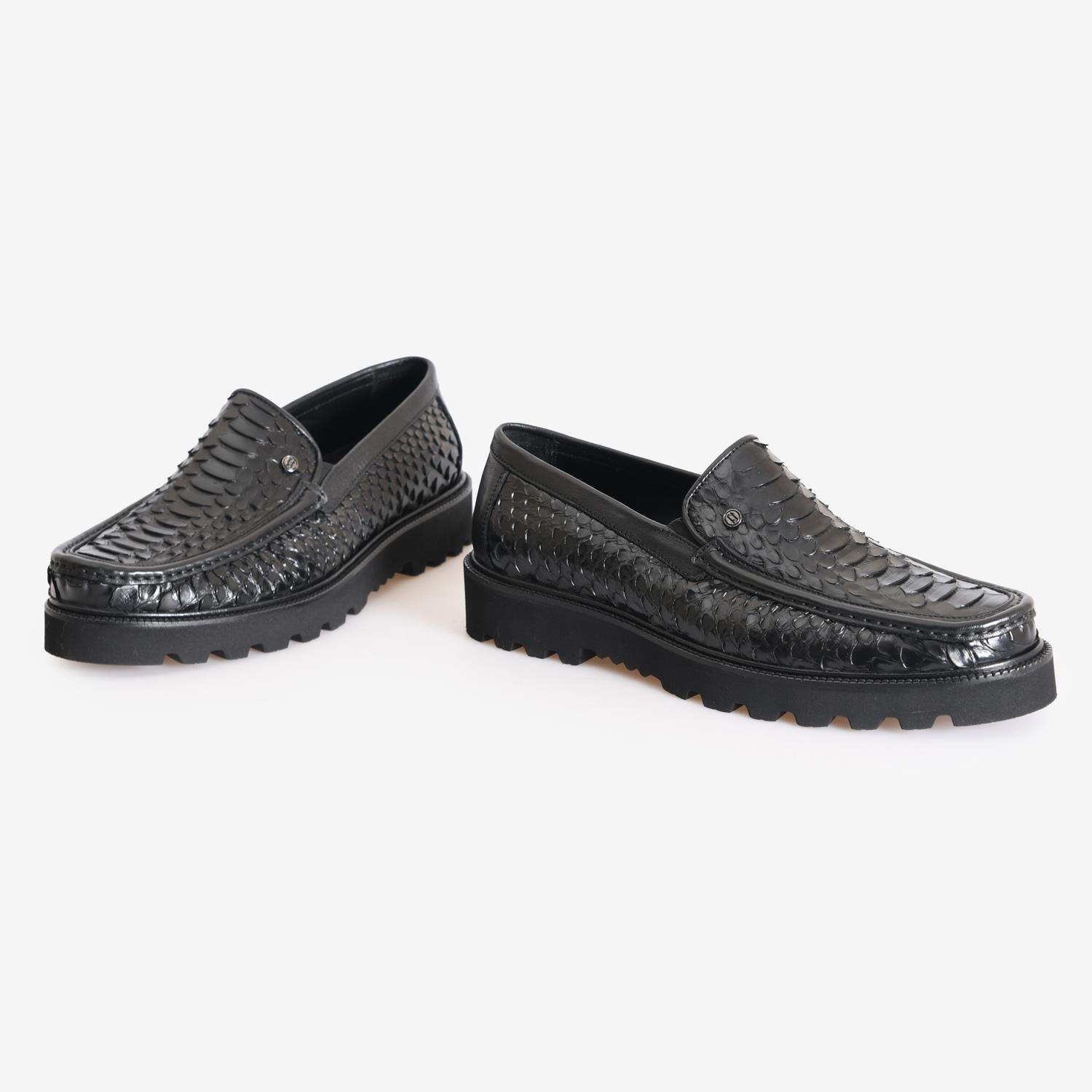 Flower Siyah Flower Piton Deri Erkek Loafer