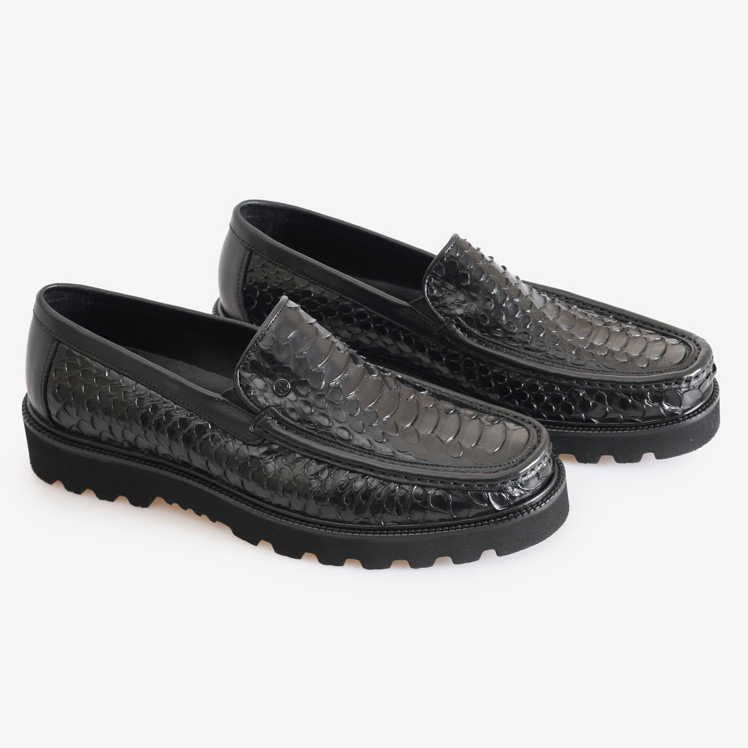 Flower Siyah Flower Piton Deri Erkek Loafer