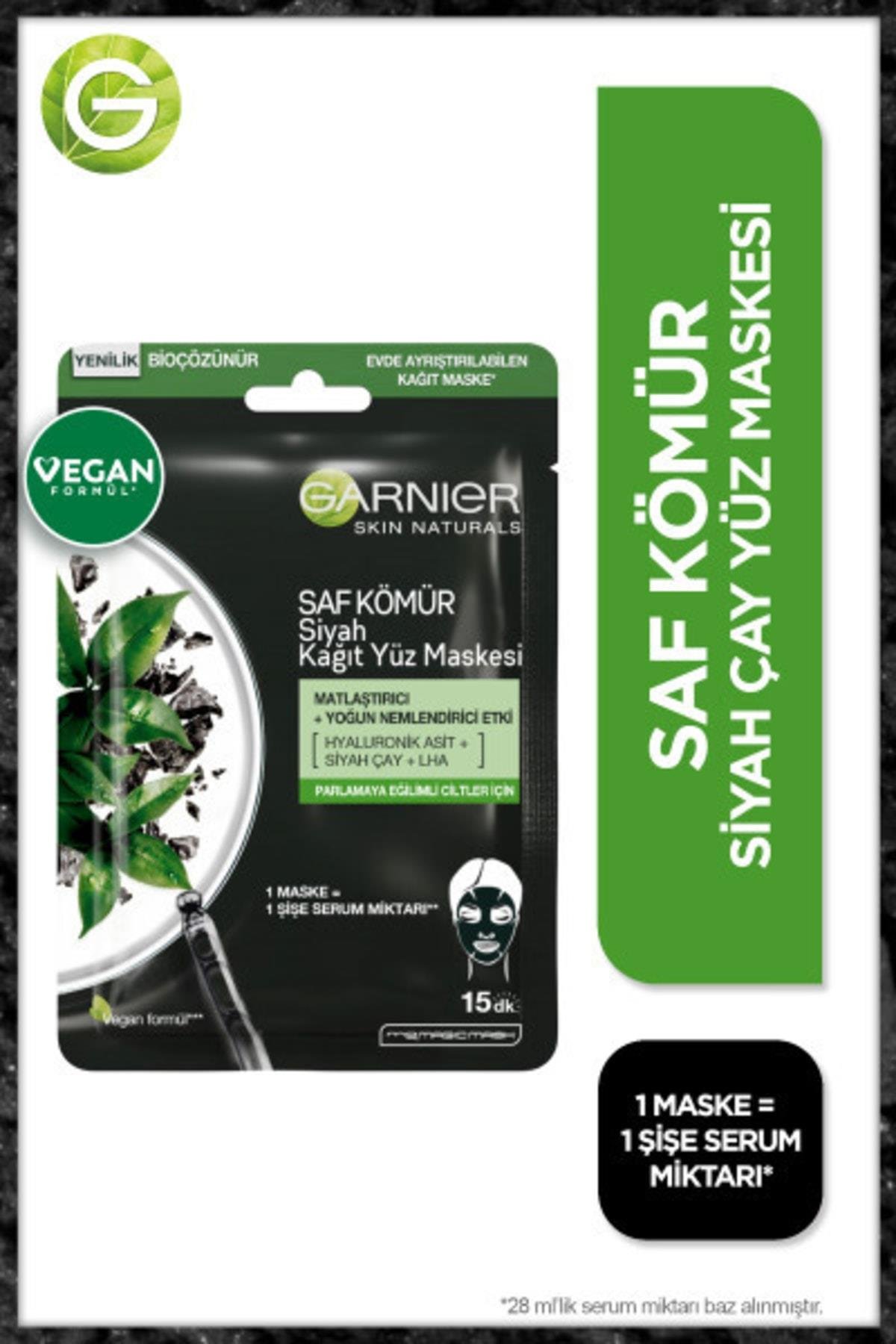 Garnier Siyah Çay Kömürlü Kağıt Yüz Maskesi