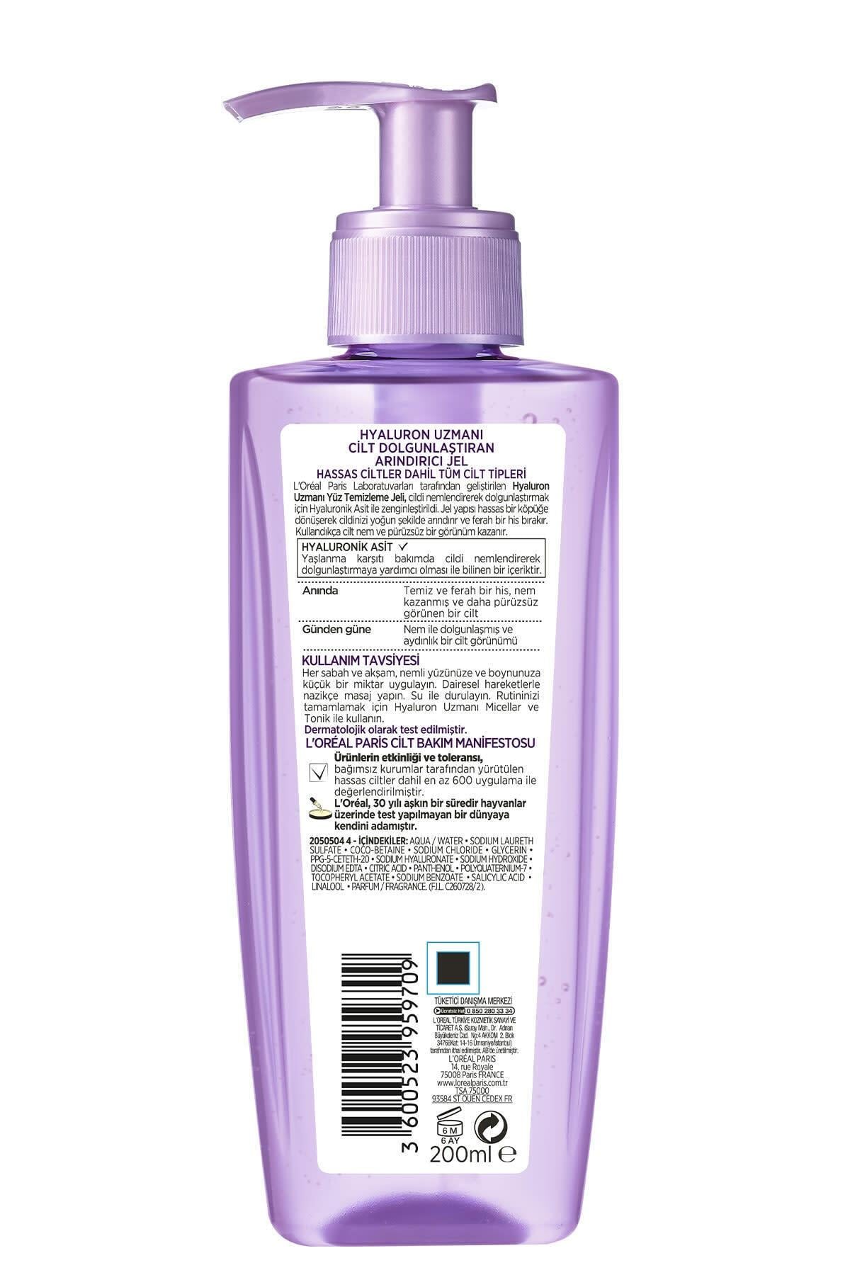 L'Oreal Paris Hyaluron Uzmanı Cilt Dolgunlaştıran, Arındırıcı Yüz Temizleme Jeli, Hyaluronik Asit 200ml