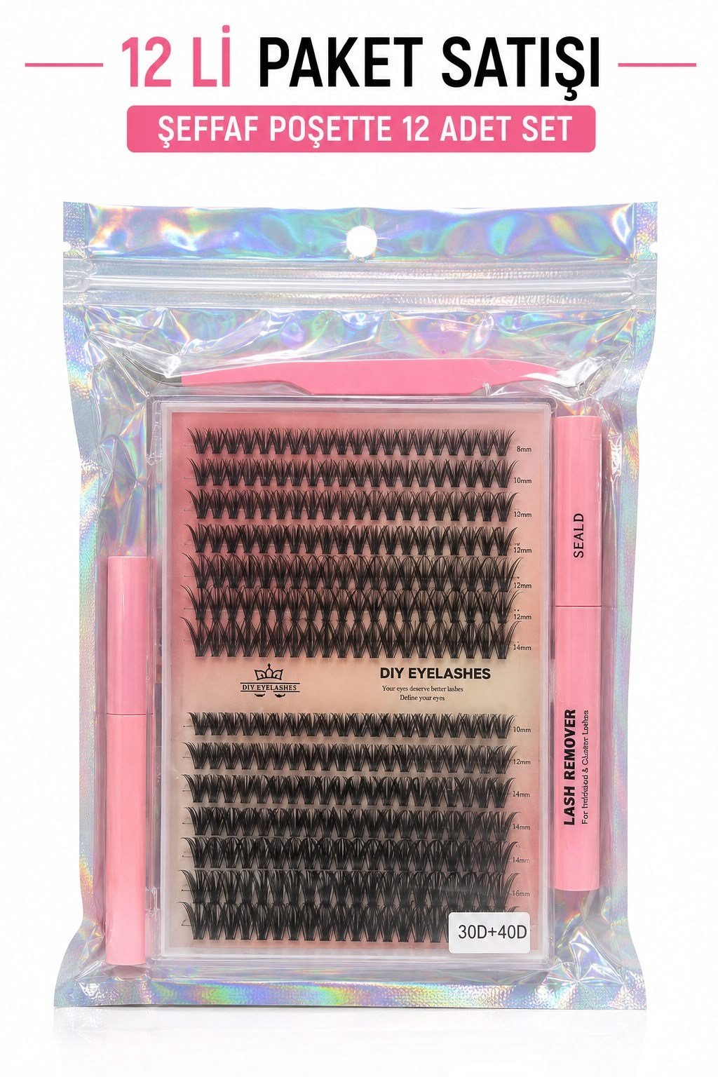 Takma Kirpik Seti 280'li Yapıştırıcı Sabitleyici Çıkarıcı Remover + Takma Kirpik Cımbızı+Tarama Fırçası 30D-40D