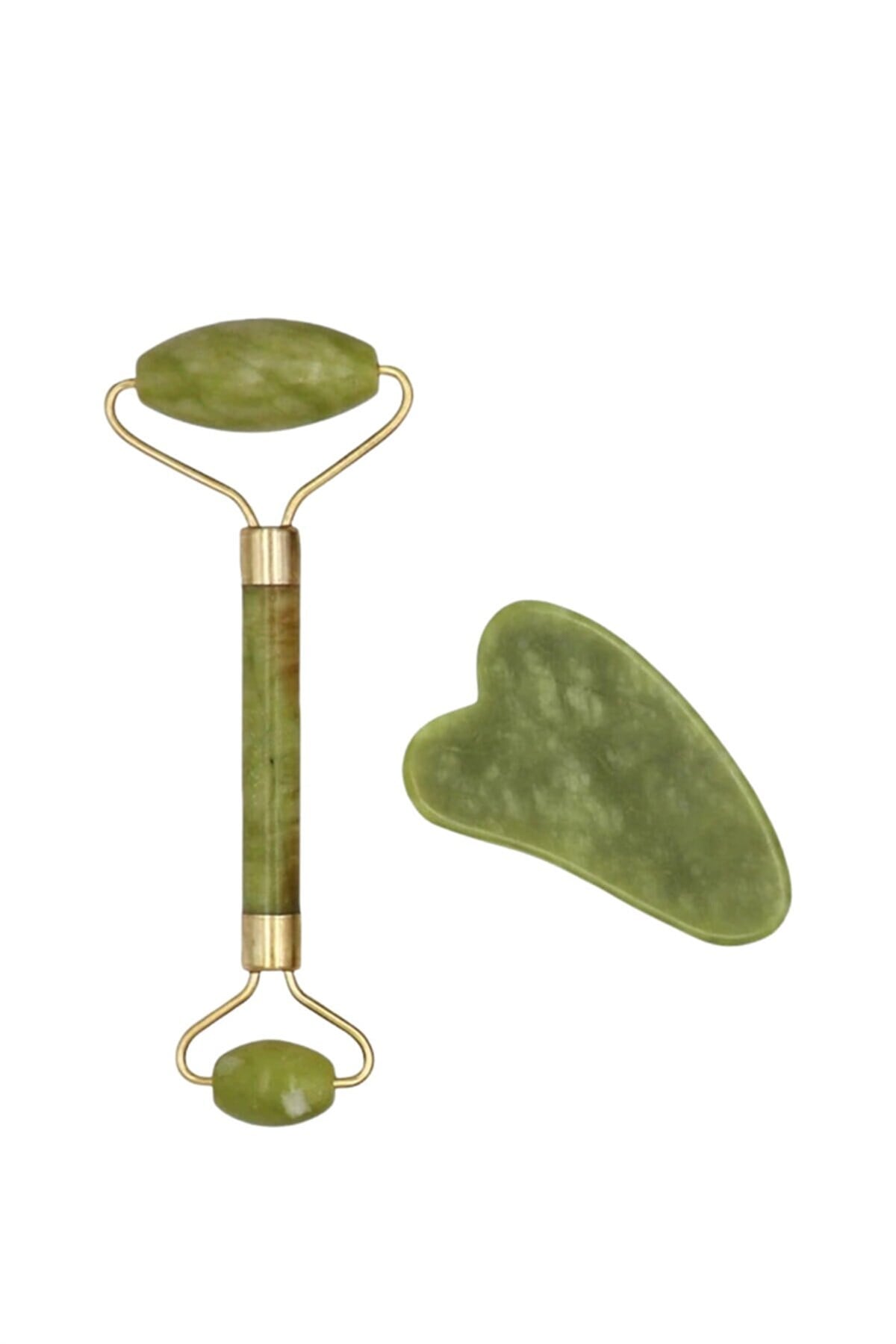 Yeşim Taşı Jade Roller Ve Kalpli Gua Sha Masaj Seti