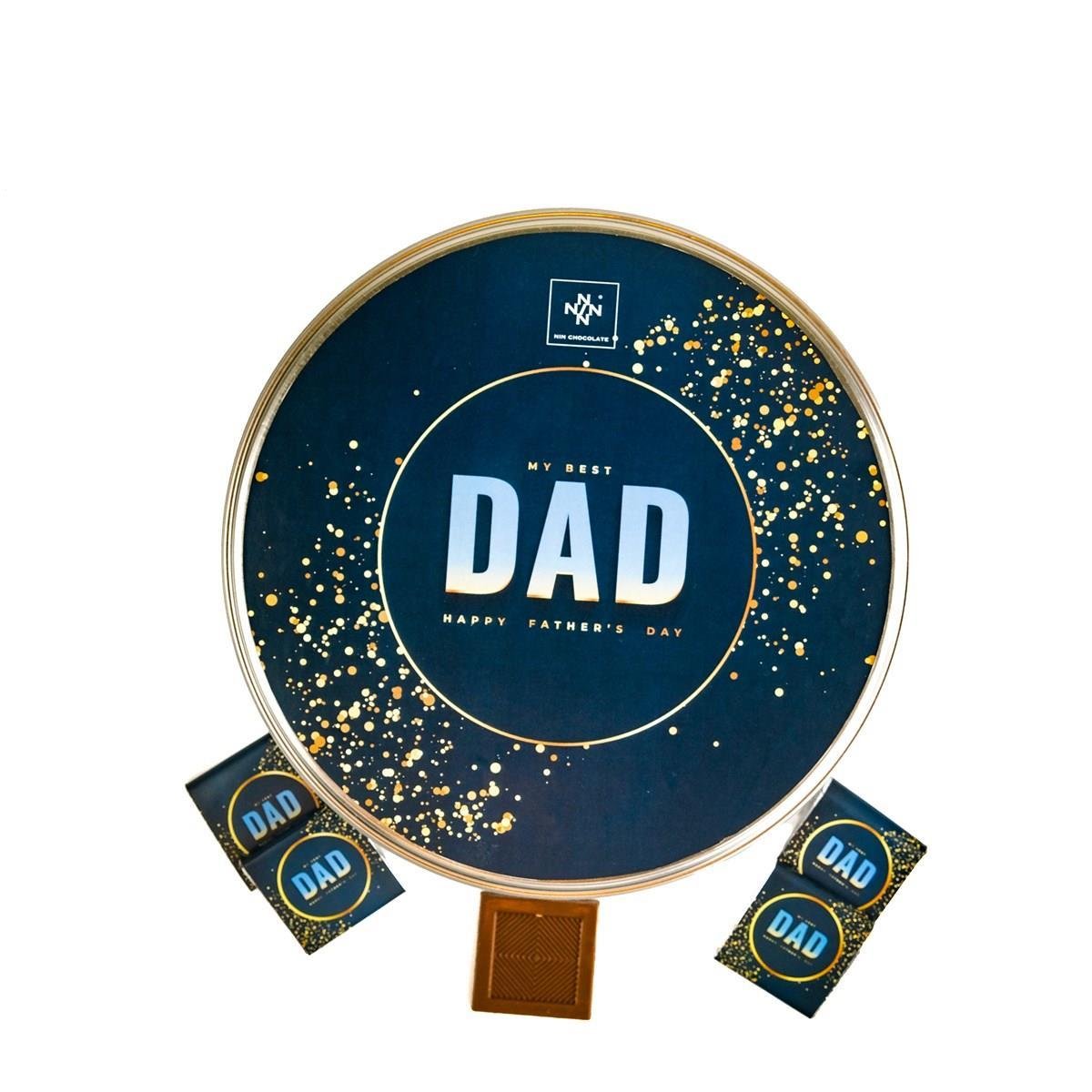 Babalar Günü Dad Desenli Metal Kutu (80 Adet Napoliten Çikolata))