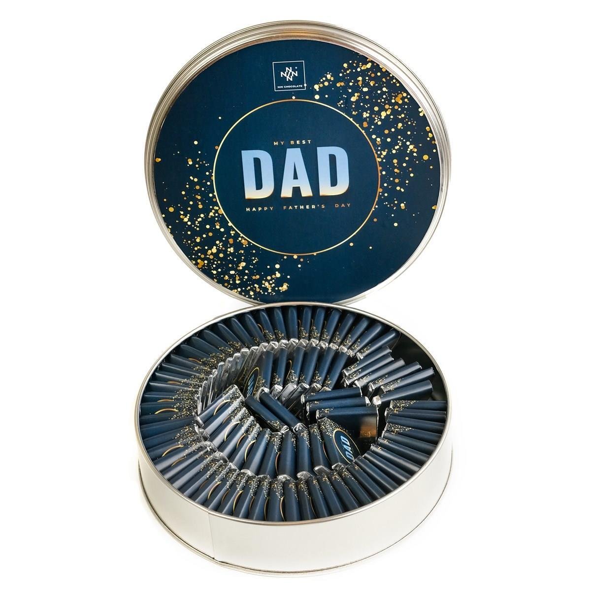 Babalar Günü Dad Desenli Metal Kutu (80 Adet Napoliten Çikolata))