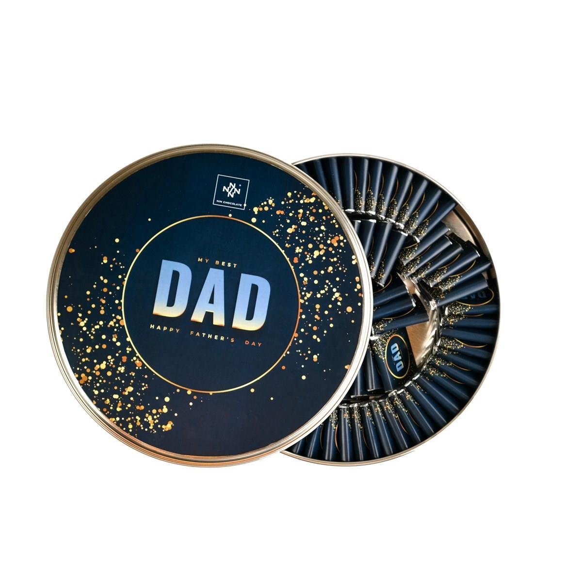 Babalar Günü Dad Desenli Metal Kutu (80 Adet Napoliten Çikolata))