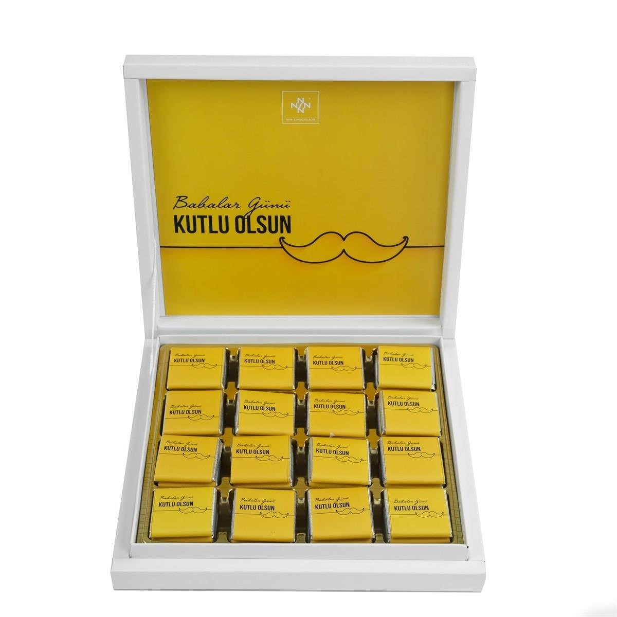 Babalar Günü Sarı Bıyık Desenli Madlen Çikolata (84 adet)