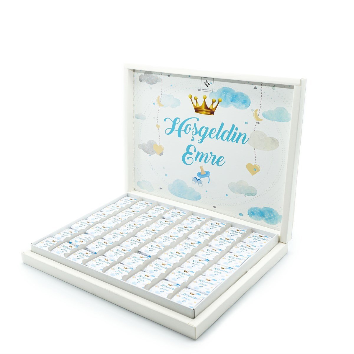 Erkek Bebek Çikolatası 144 Adet Napoliten Çikolata Kral Tacı