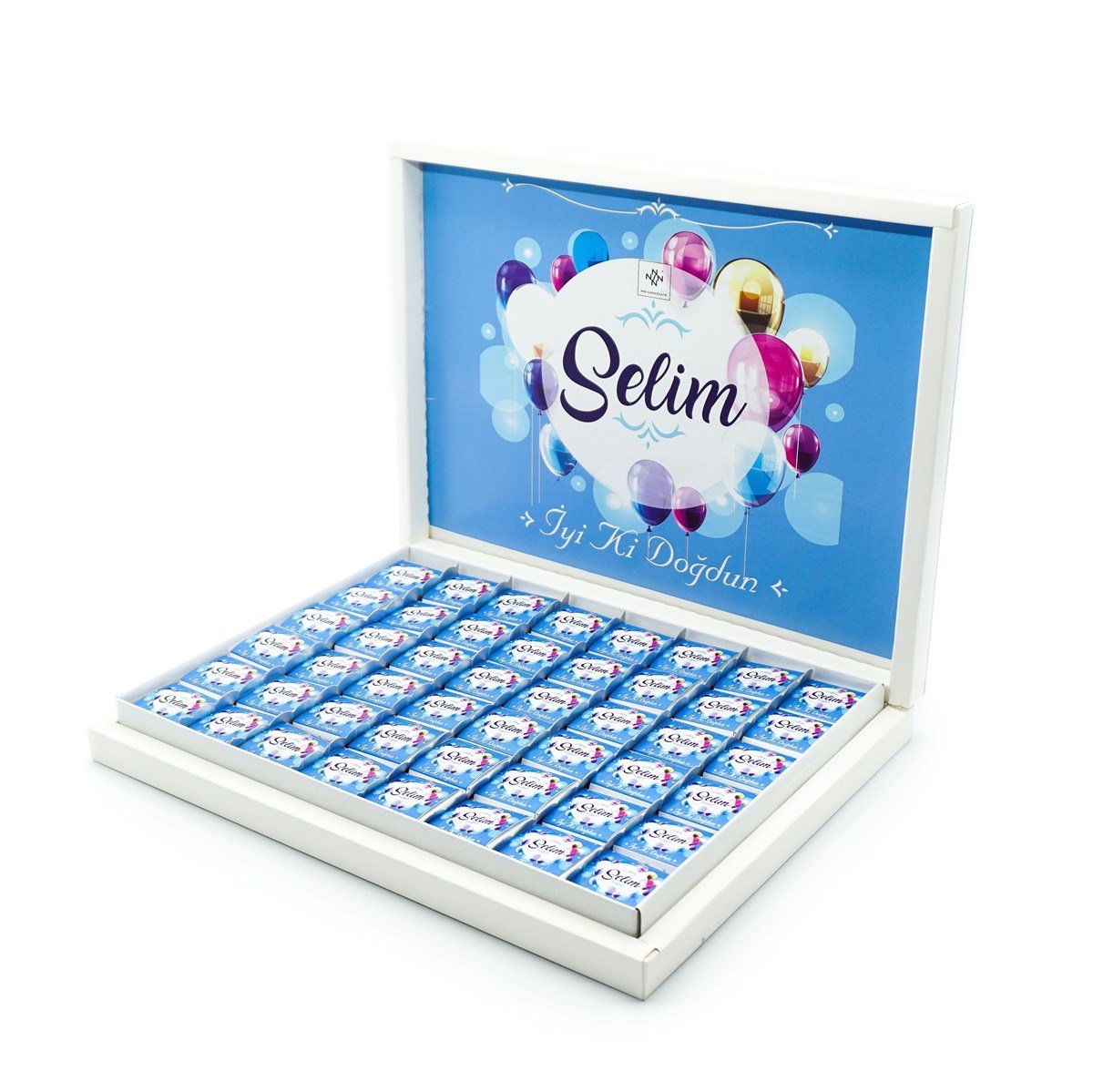 Erkek Bebek Çikolatası 144 Adet Napoliten Çikolata Mavi Balon