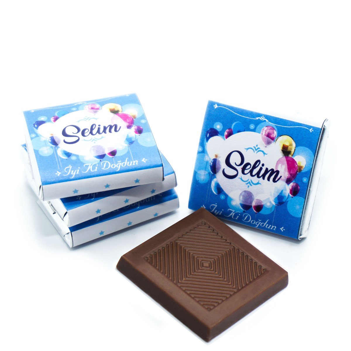 Erkek Bebek Çikolatası 144 Adet Napoliten Çikolata Mavi Balon