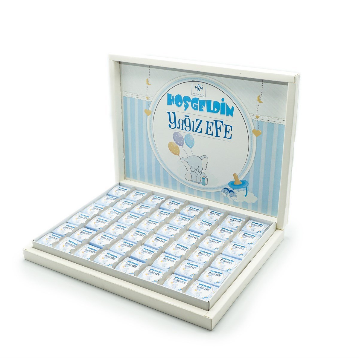 Erkek Bebek Çikolatası 144 Adet Napoliten Çikolata Mavi Fil