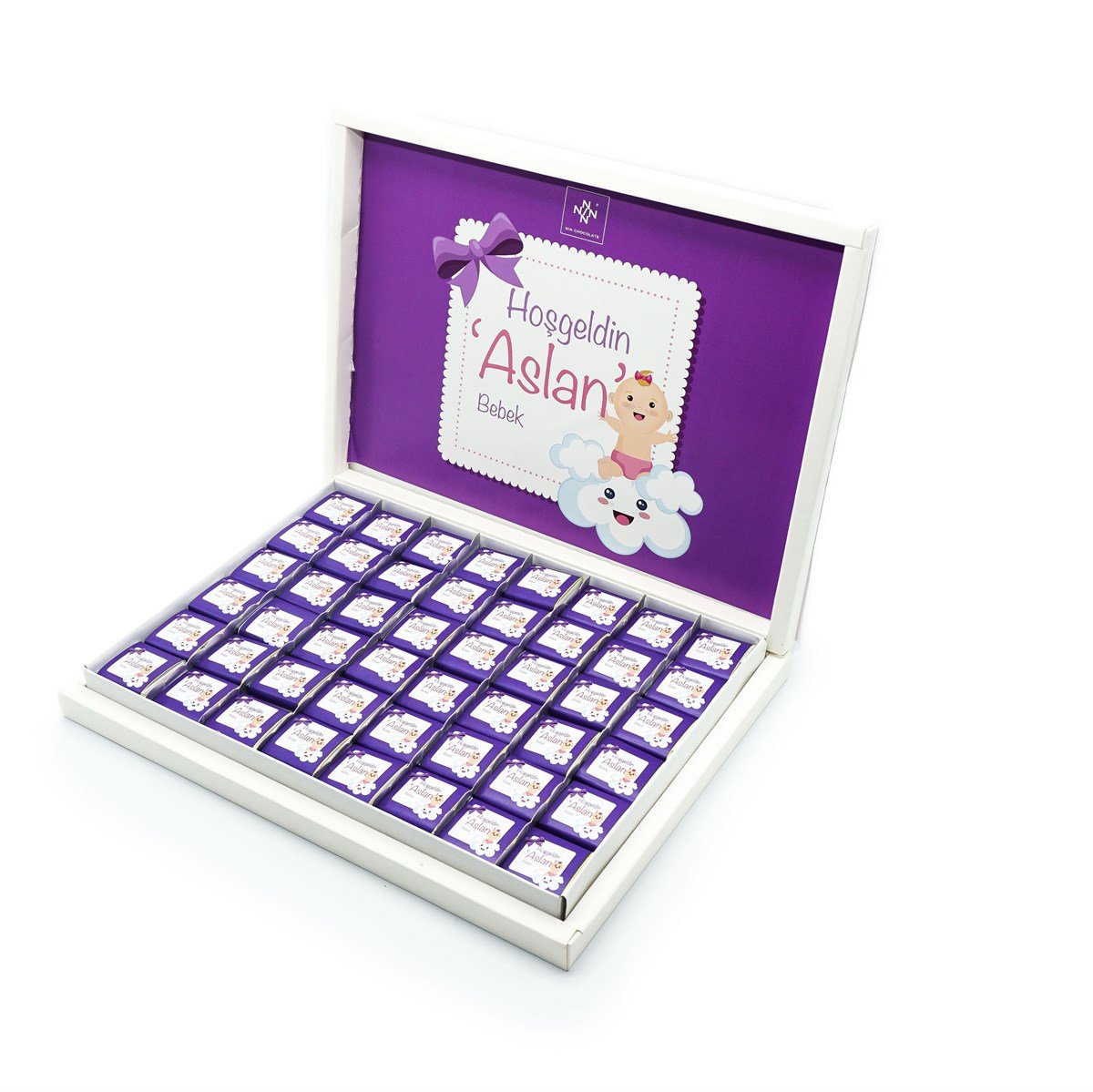 Erkek Bebek Çikolatası 144 Adet Napoliten Çikolata Mor