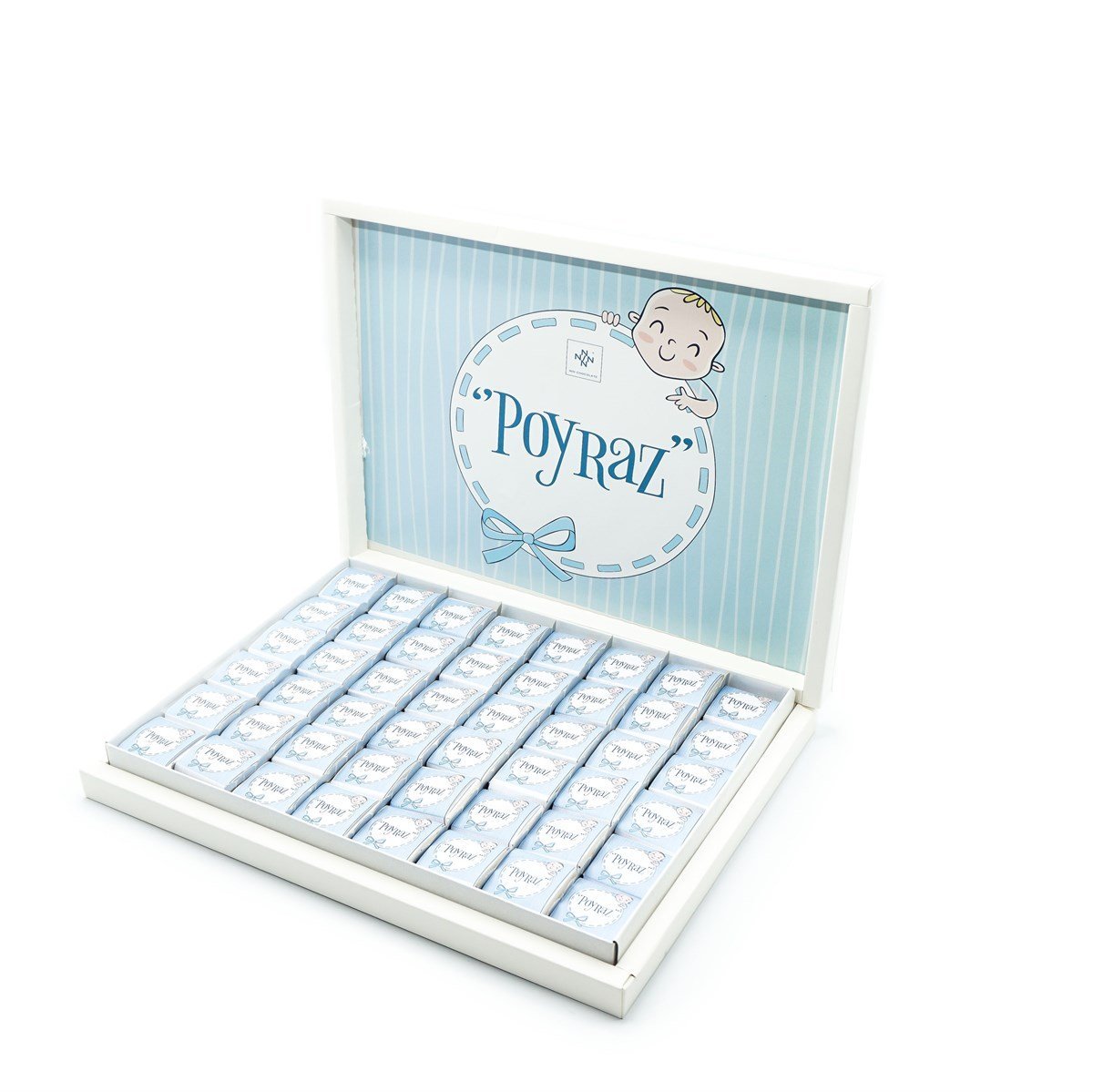 Erkek Bebek Çikolatası 144 Adet Napoliten Çikolata Mavi Çizgili