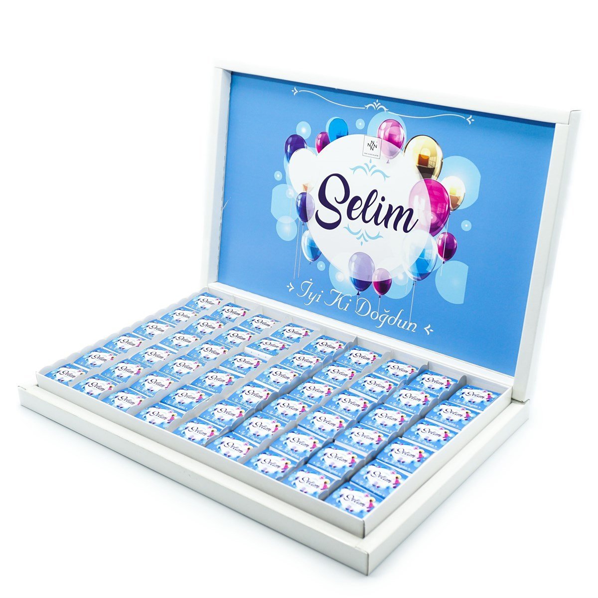 Erkek Bebek Çikolatası 162 Adet Napoliten Çikolata Mavi Balon