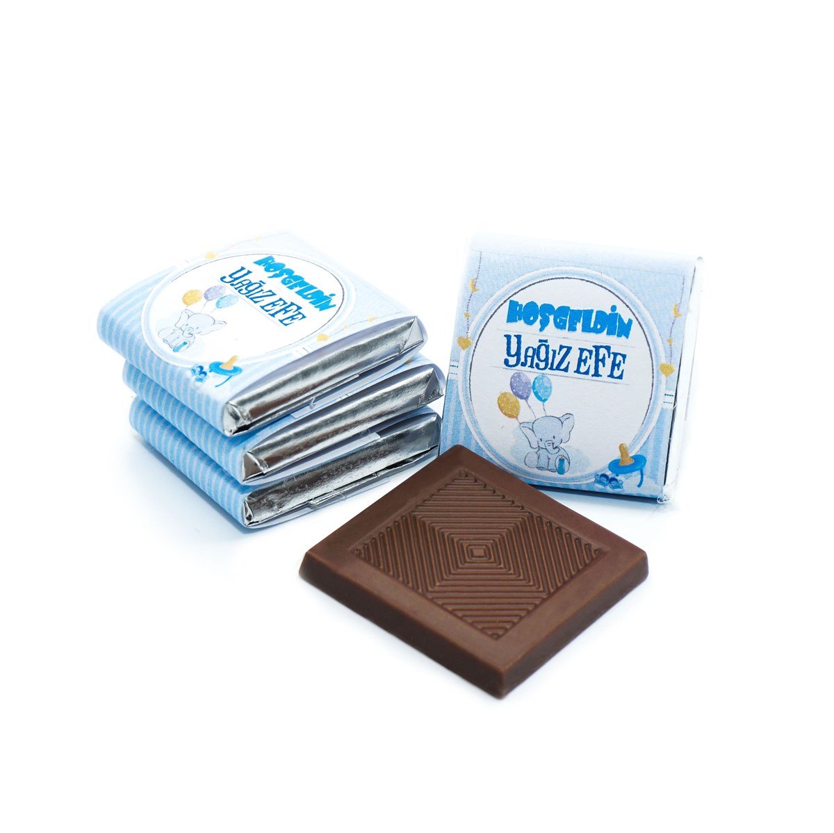 Erkek Bebek Çikolatası 162 Adet Napoliten Çikolata Mavi Fil