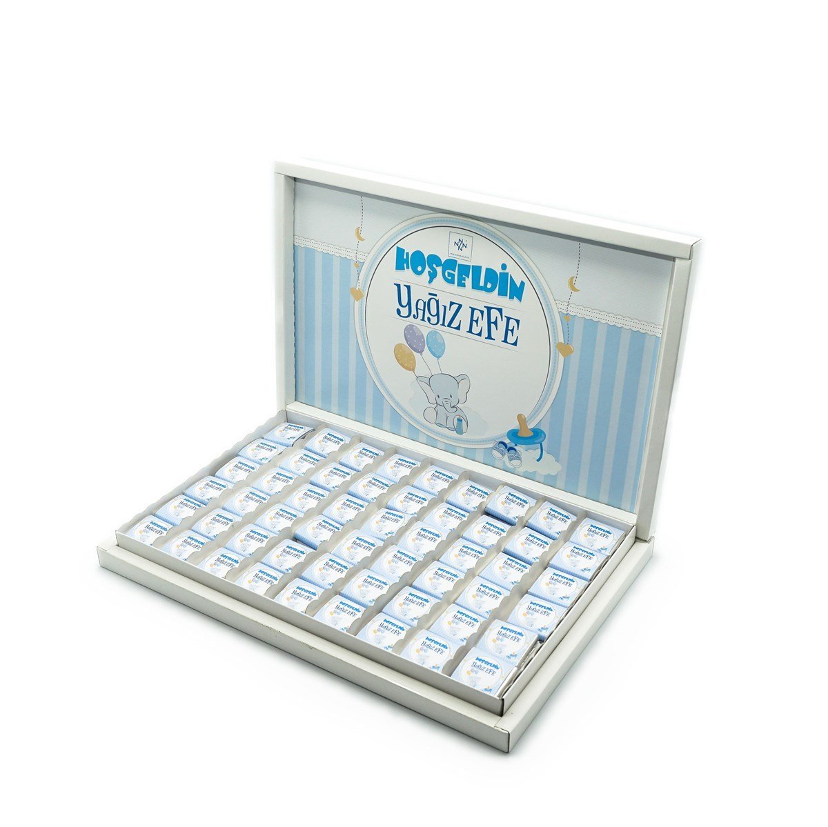 Erkek Bebek Çikolatası 162 Adet Napoliten Çikolata Mavi Fil
