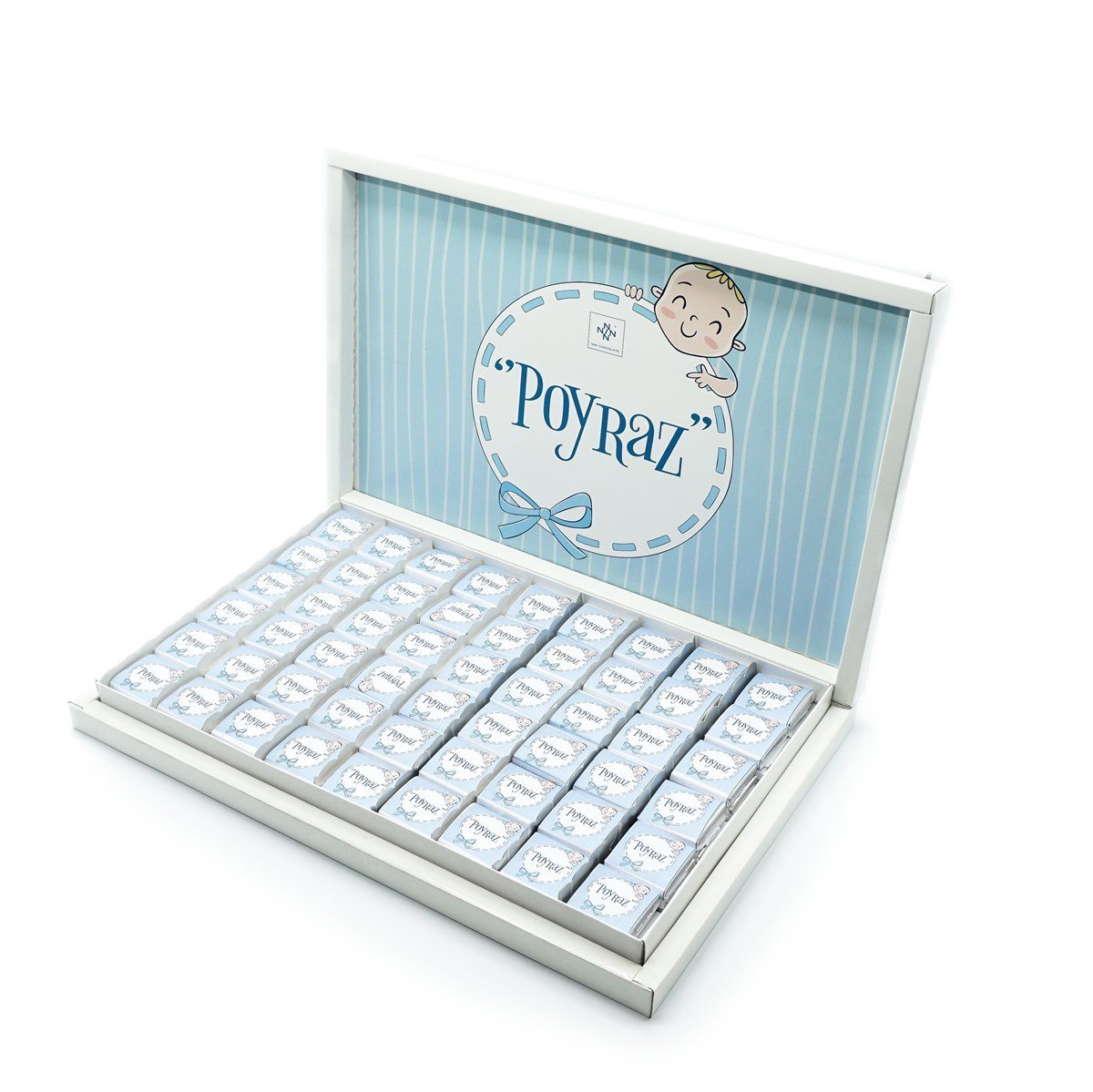 Erkek Bebek Çikolatası 162 Adet Napoliten Çikolata Mavi Çizgili