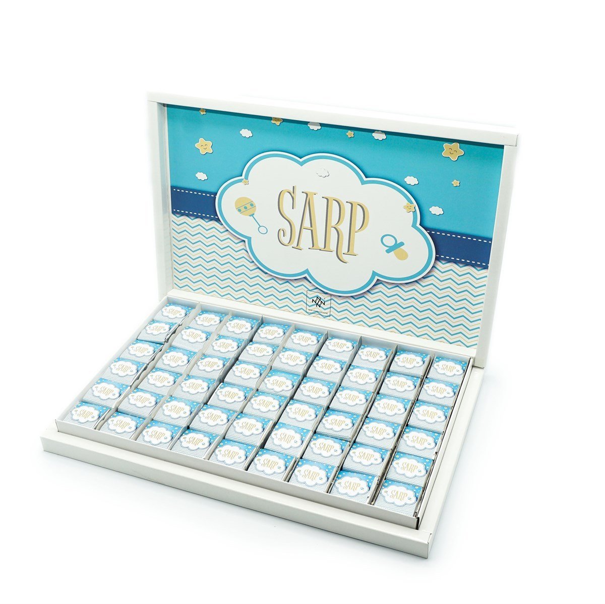 Erkek Bebek Çikolatası 162 Adet Napoliten Çikolata Mavi Bulut