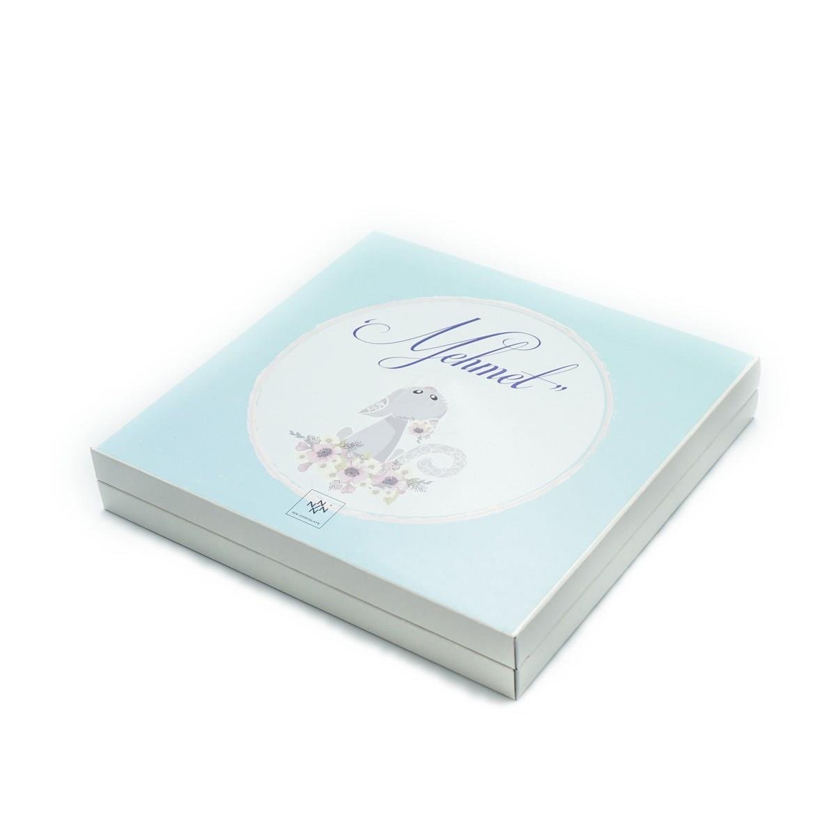 Erkek Bebek Çikolatası 48 Adet Madlen Çikolata Mavi Kedi