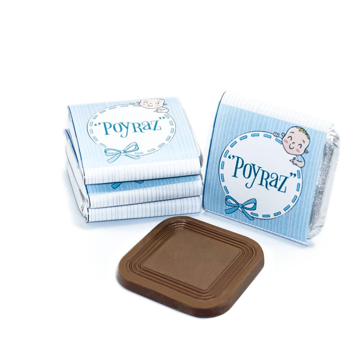 Erkek Bebek Çikolatası 48 Adet Madlen Çikolata Mavi Çizgili