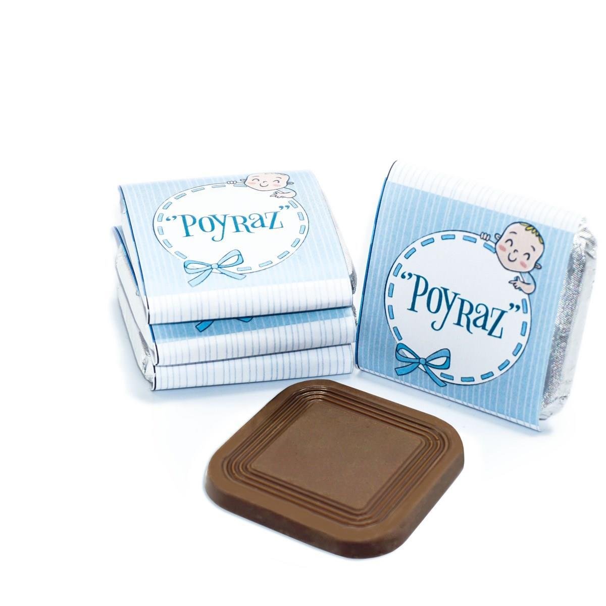 Erkek Bebek Çikolatası 48 Adet Madlen Çikolata Mavi Çizgili