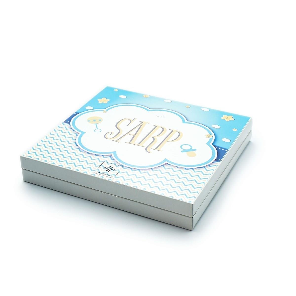 Erkek Bebek Çikolatası 48 Adet Madlen Çikolata Mavi Bulut