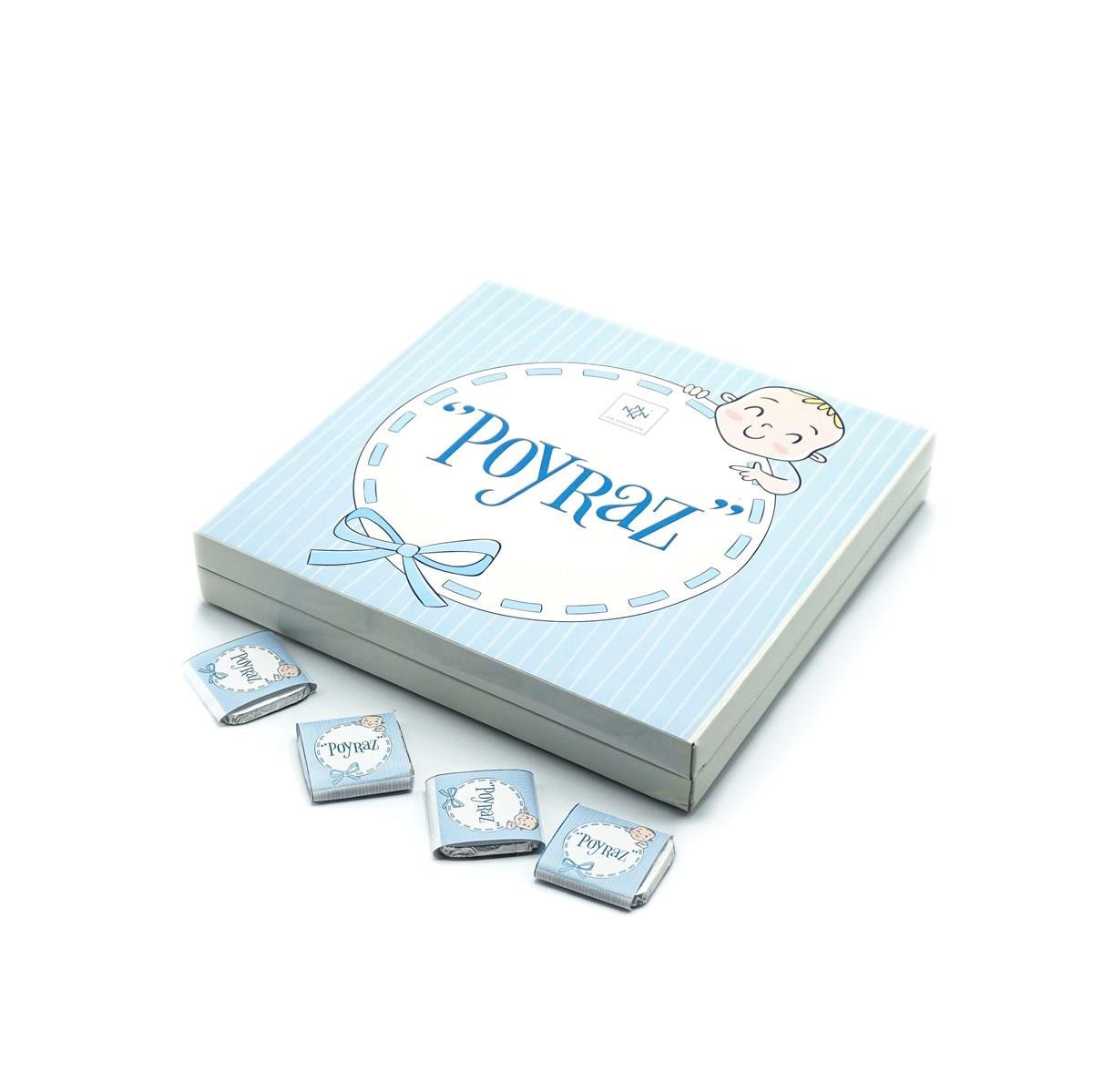 Erkek Bebek Çikolatası 48 Adet Madlen Çikolata Mavi Çizgili