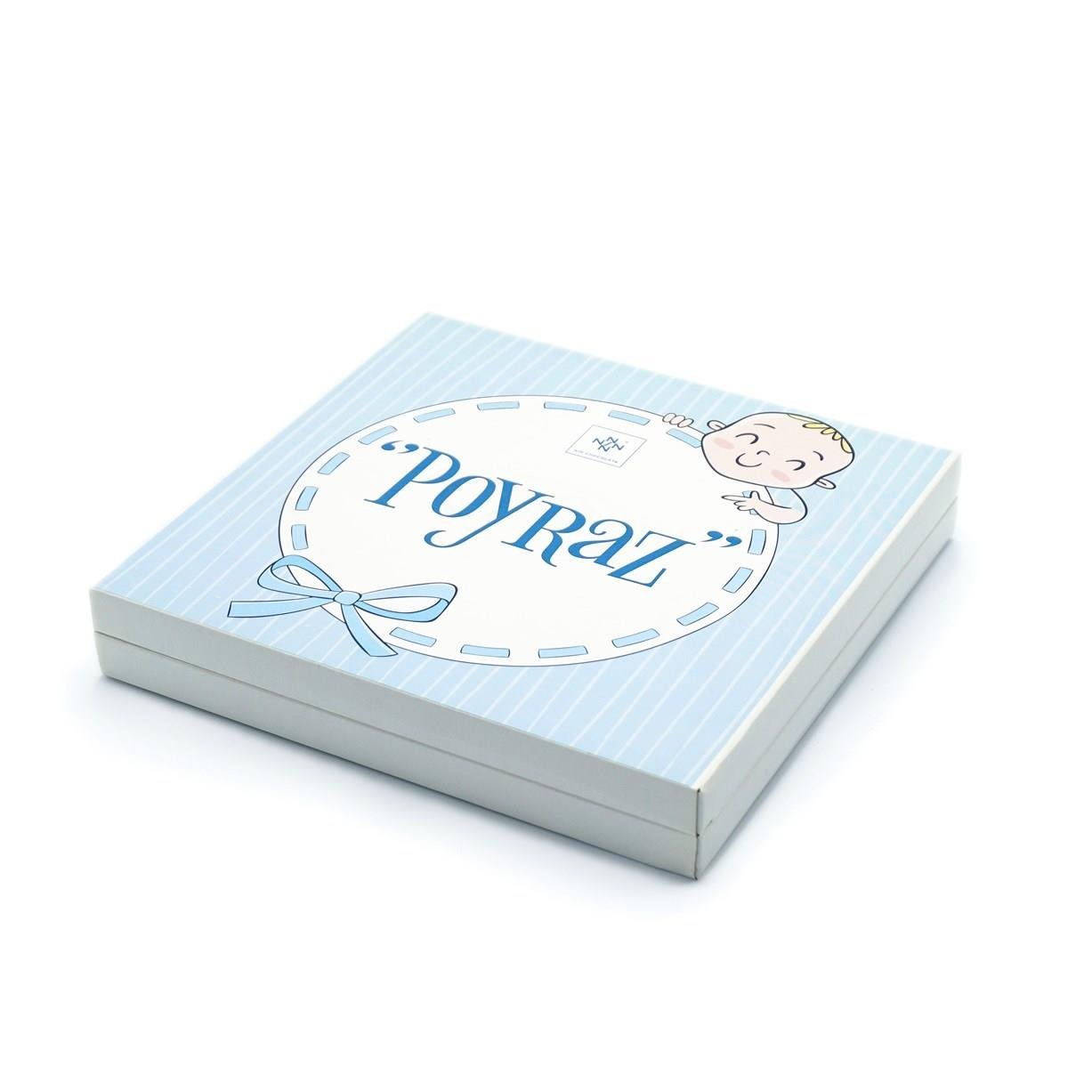 Erkek Bebek Çikolatası 48 Adet Madlen Çikolata Mavi Çizgili