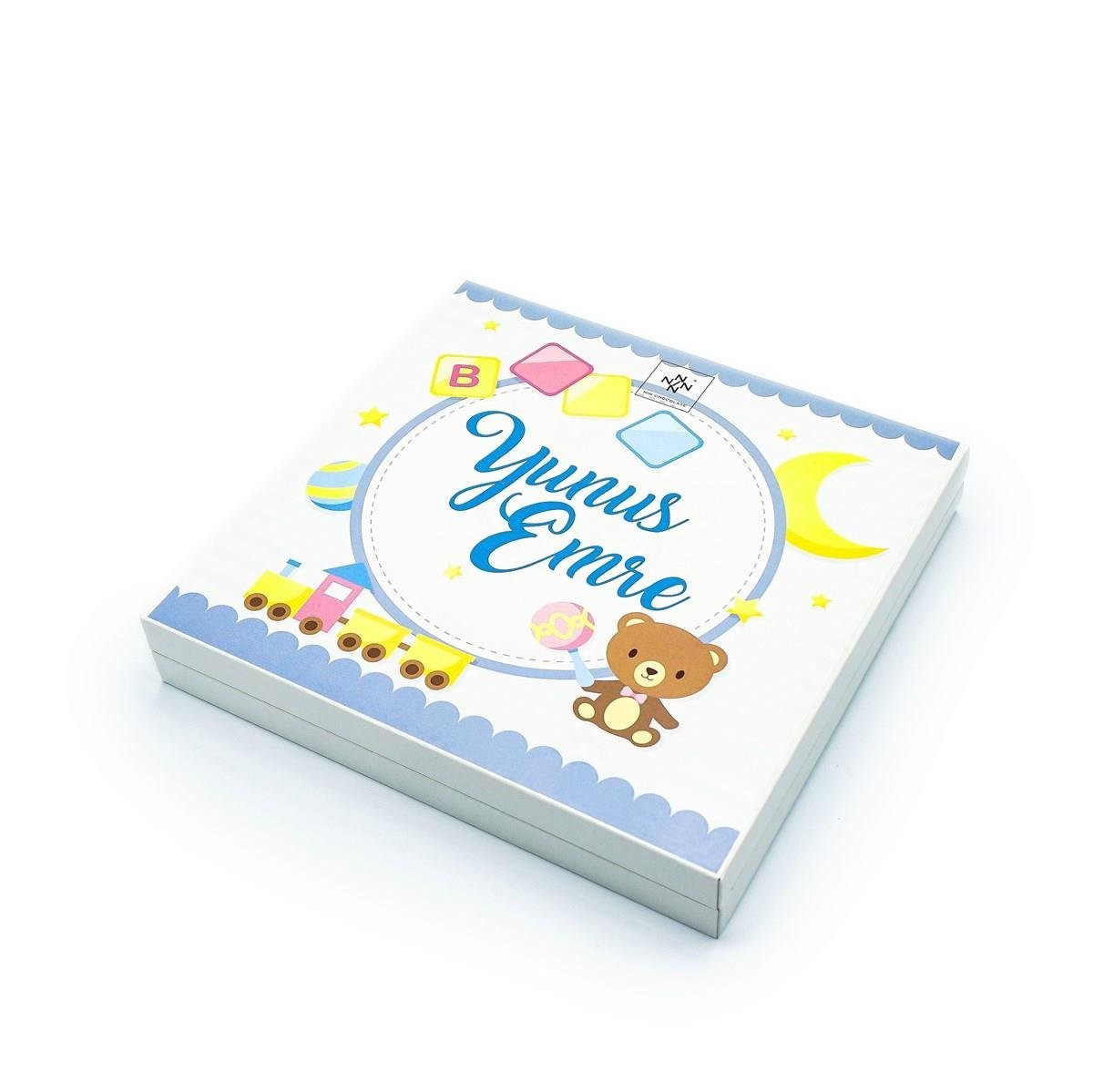 Erkek Bebek Çikolatası 48 Adet Madlen Çikolata Mavi Ayıcık