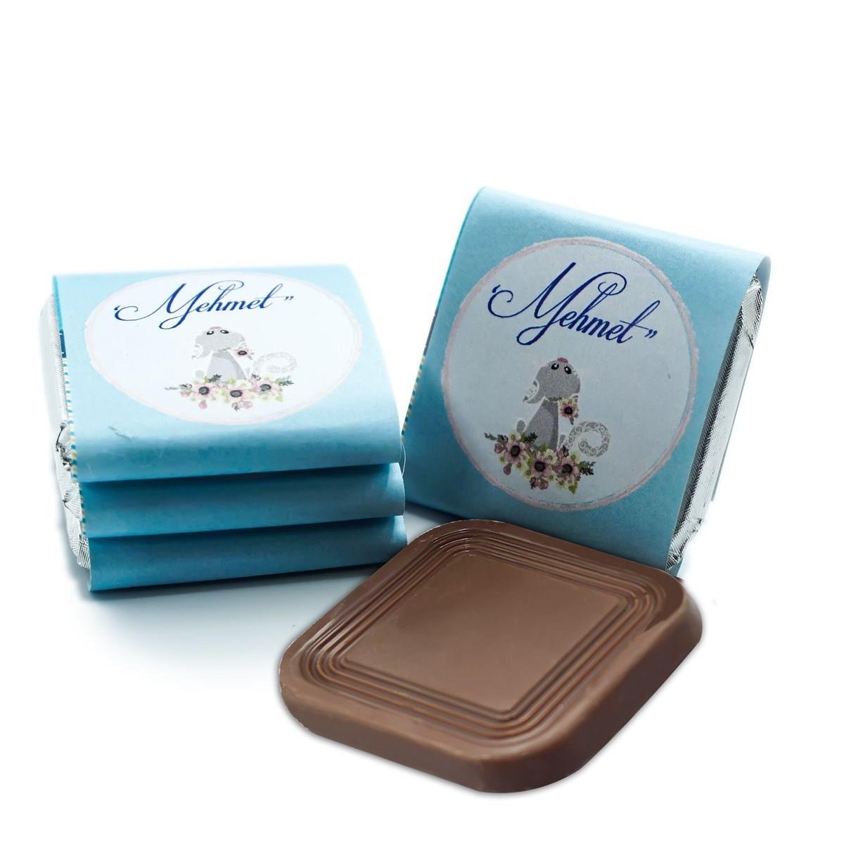 Erkek Bebek Çikolatası 48 Adet Madlen Çikolata Mavi Kedi