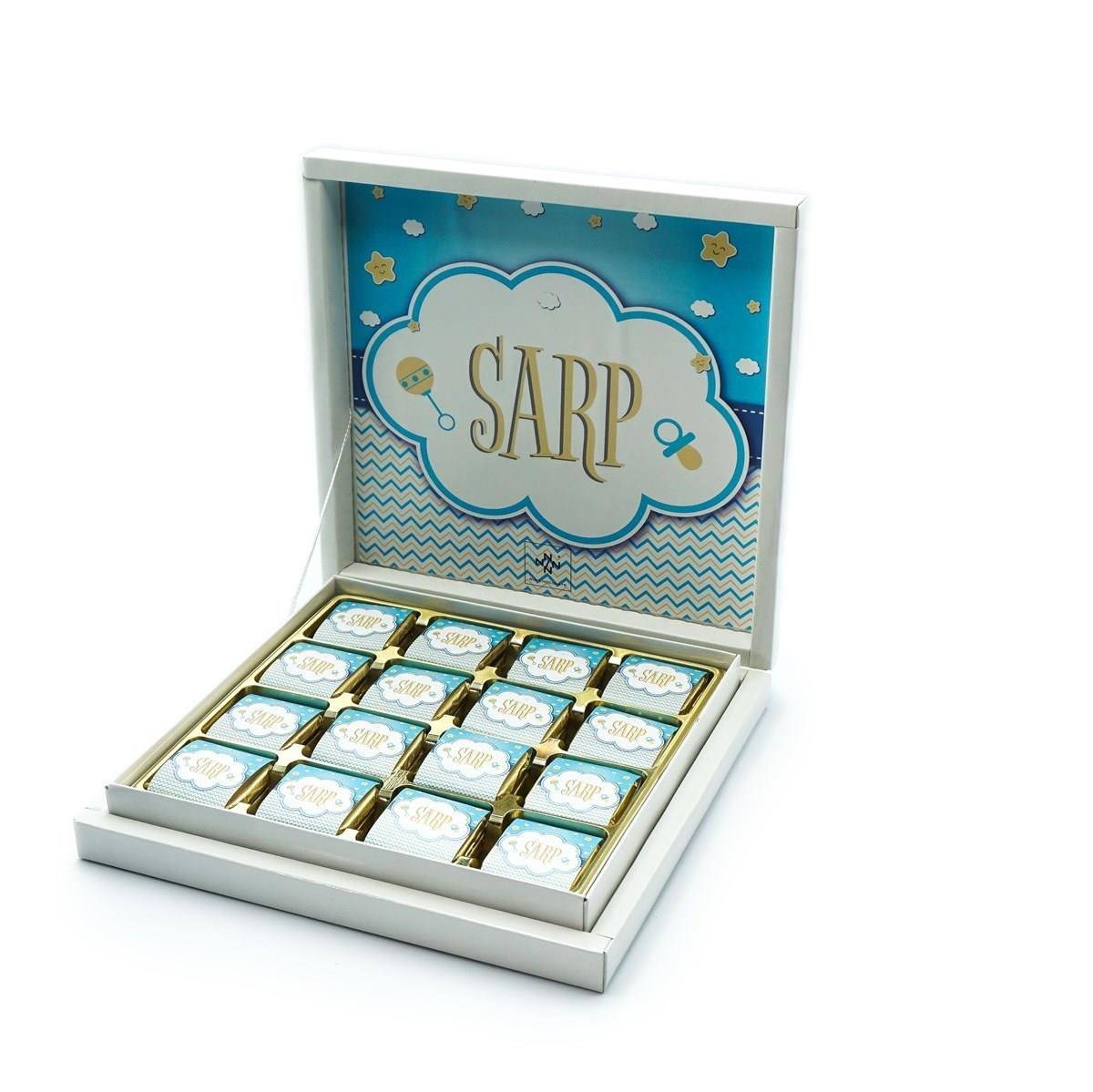 Erkek Bebek Çikolatası 48 Adet Madlen Çikolata Mavi Bulut