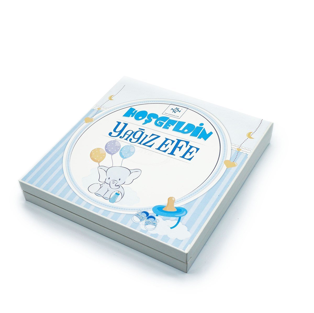 Erkek Bebek Çikolatası 48 Adet Madlen Çikolata Mavi Fil