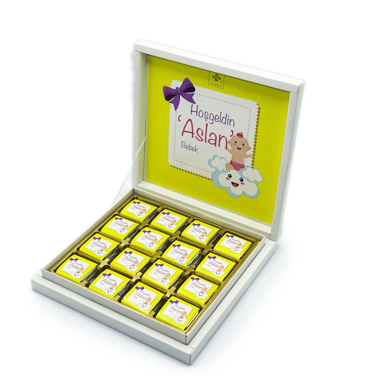 Erkek Bebek Çikolatası 48 Adet Madlen Çikolata Sarı