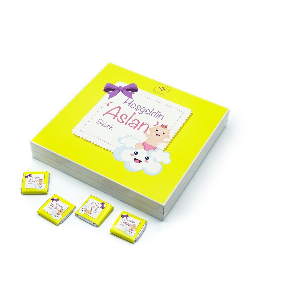 Erkek Bebek Çikolatası 48 Adet Madlen Çikolata Sarı