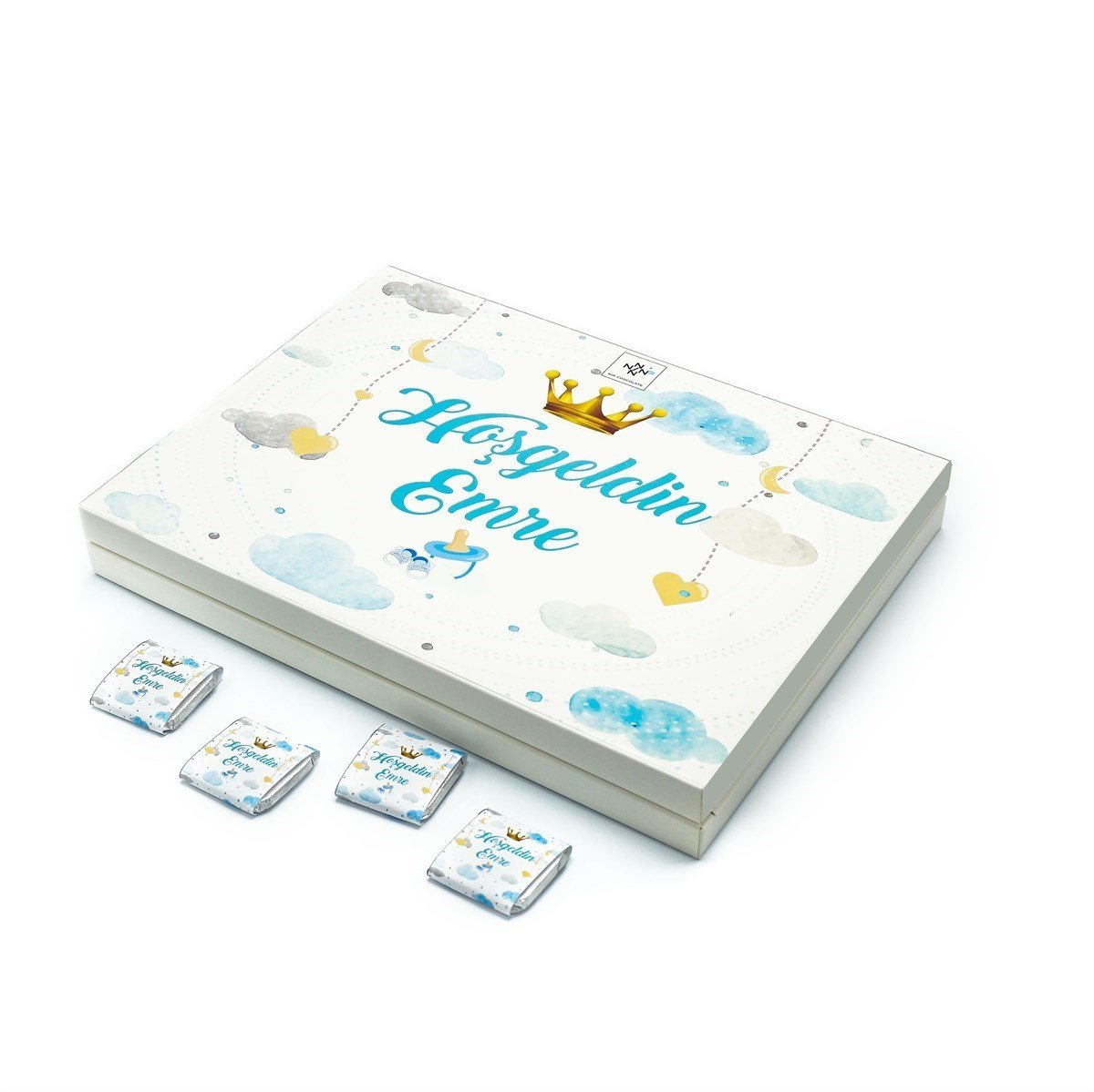 Erkek Bebek Çikolatası 72 Adet Madlen Çikolata Kral Tacı