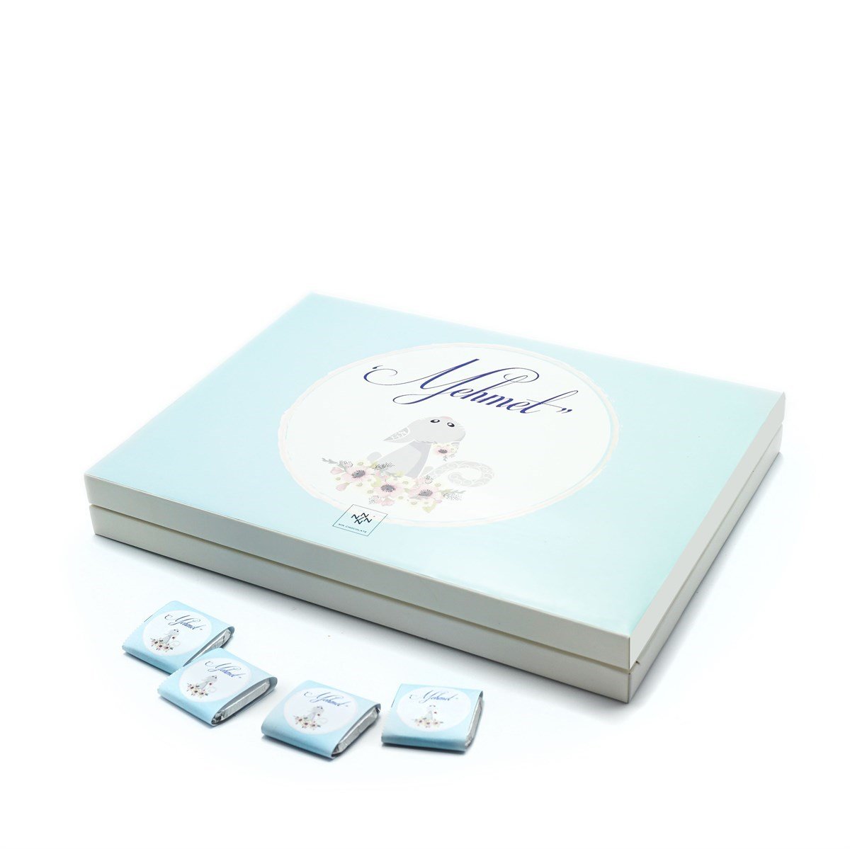 Erkek Bebek Çikolatası 72 Adet Madlen Çikolata Mavi Kedi