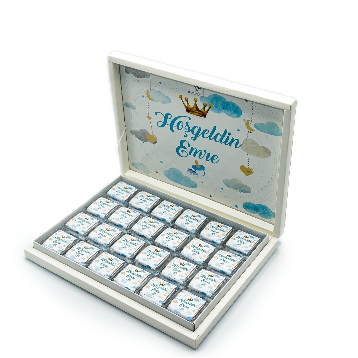 Erkek Bebek Çikolatası 72 Adet Madlen Çikolata Kral Tacı