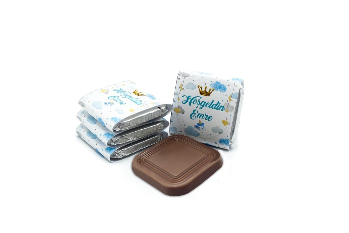 Erkek Bebek Çikolatası 72 Adet Madlen Çikolata Kral Tacı
