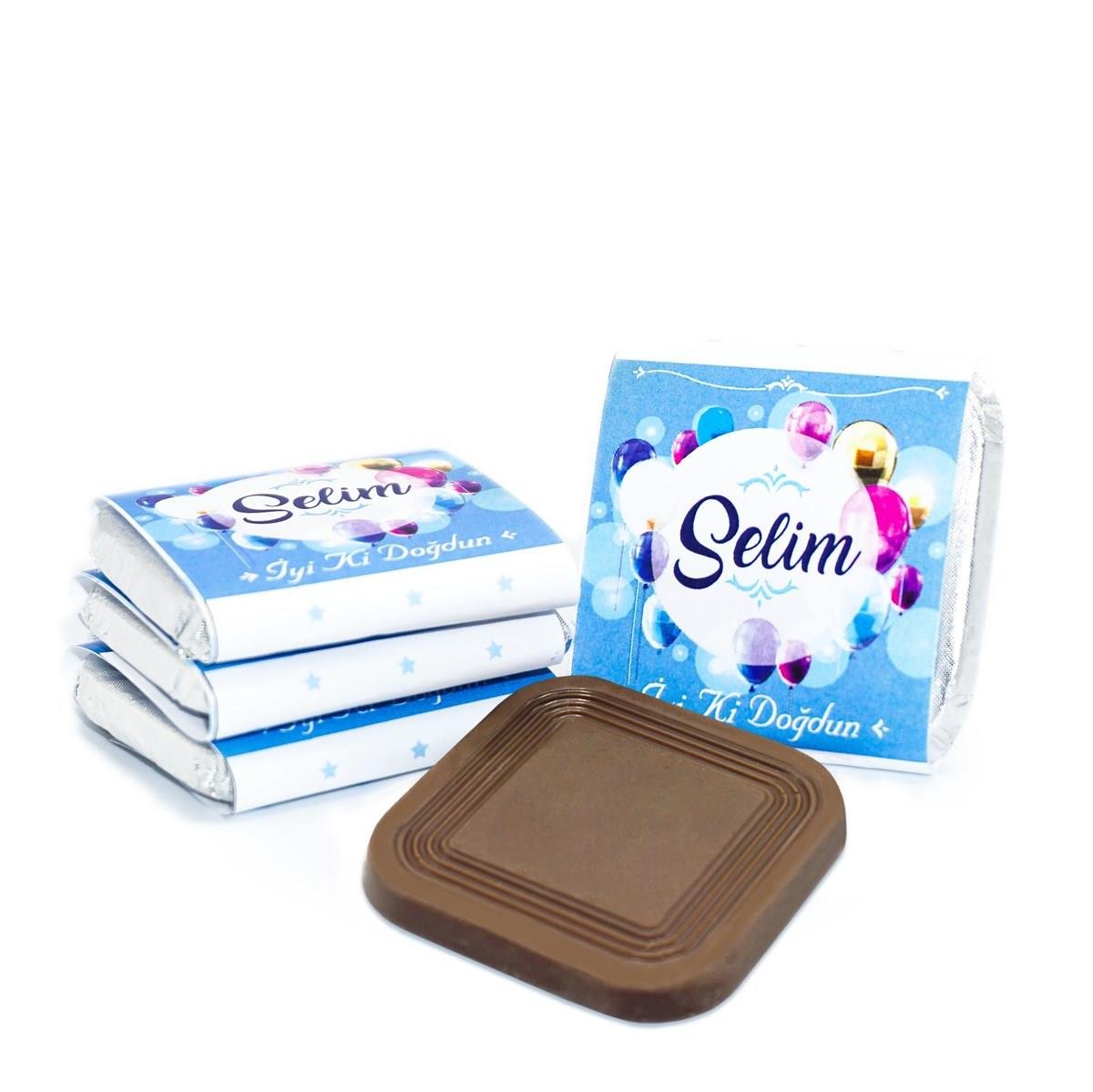 Erkek Bebek Çikolatası 72 Adet Madlen Çikolata Mavi Balon
