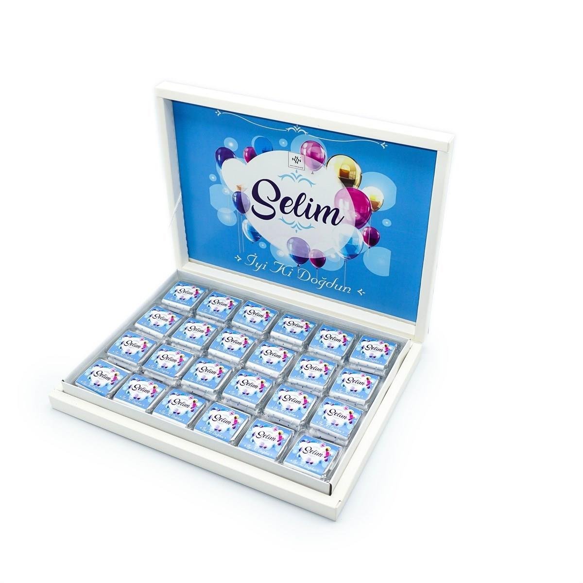 Erkek Bebek Çikolatası 72 Adet Madlen Çikolata Mavi Balon