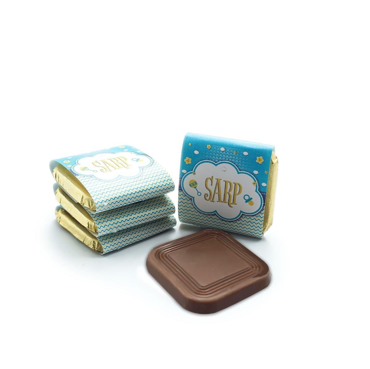 Erkek Bebek Çikolatası 84 Adet Madlen Çikolata Mavi Bulut