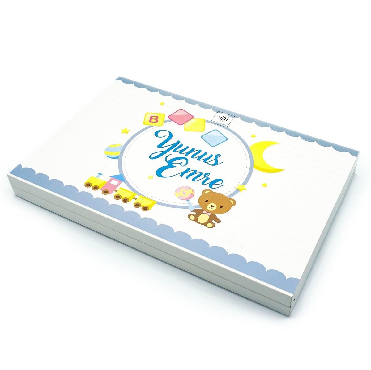 Erkek Bebek Çikolatası 84 Adet Madlen Çikolata Mavi Ayıcık