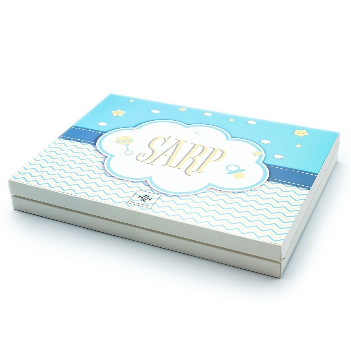 Erkek Bebek Çikolatası 84 Adet Madlen Çikolata Mavi Bulut