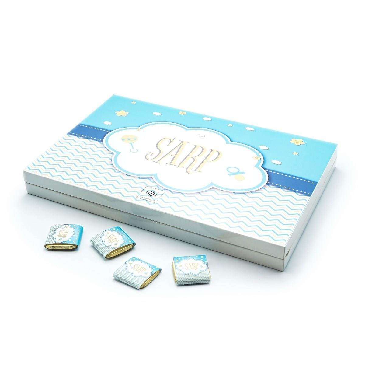 Erkek Bebek Çikolatası 84 Adet Madlen Çikolata Mavi Bulut