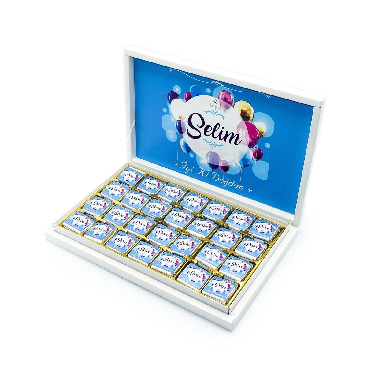 Erkek Bebek Çikolatası 84 Adet Madlen Çikolata Mavi Balon