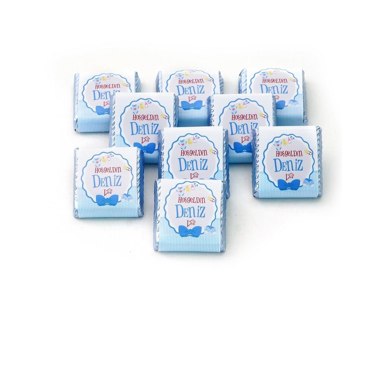 Erkek Bebek Çikolatası Dökme Bebek Çikolatası Hoşgeldin Baskılı (45 Adet Kare Çikolata)